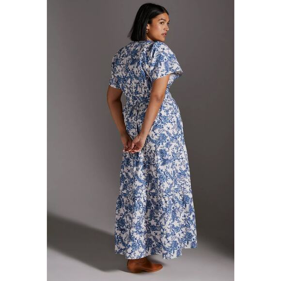 nwt by ANTHRPOLOGIE sz XL Somerset Maxi Dress Delft Blue Motif - Picture 6 of 7